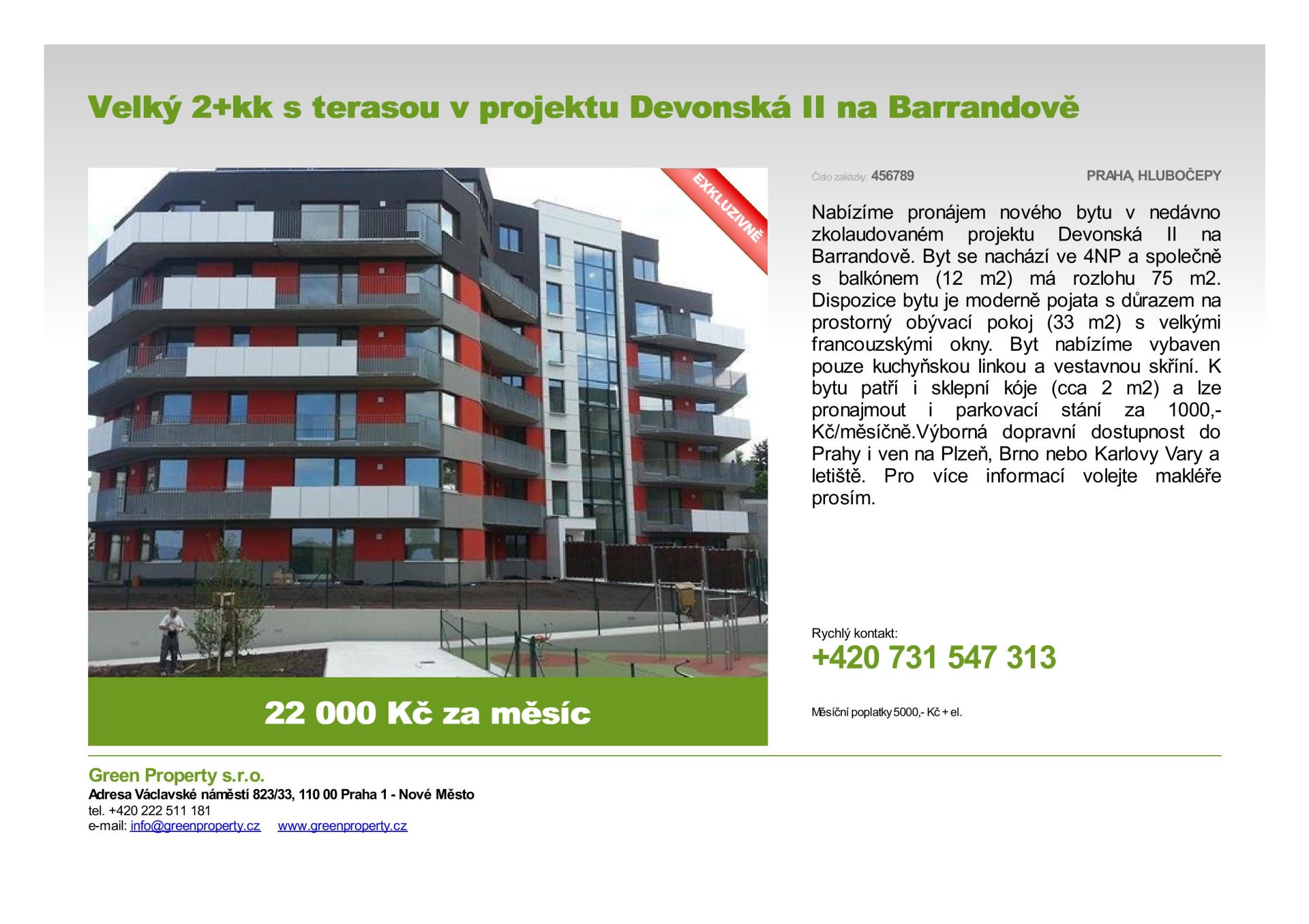 Pronájem 2+kk s terasou na Barrandově