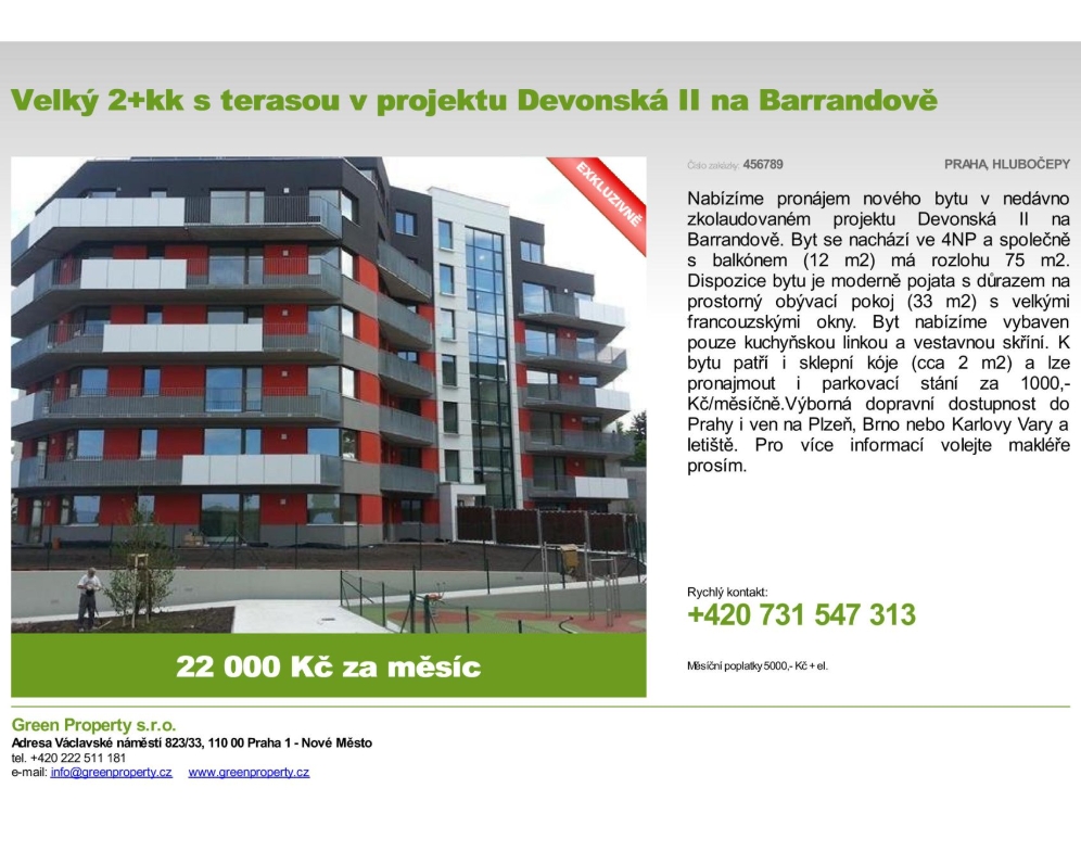 Pronájem 2+kk s terasou na Barrandově